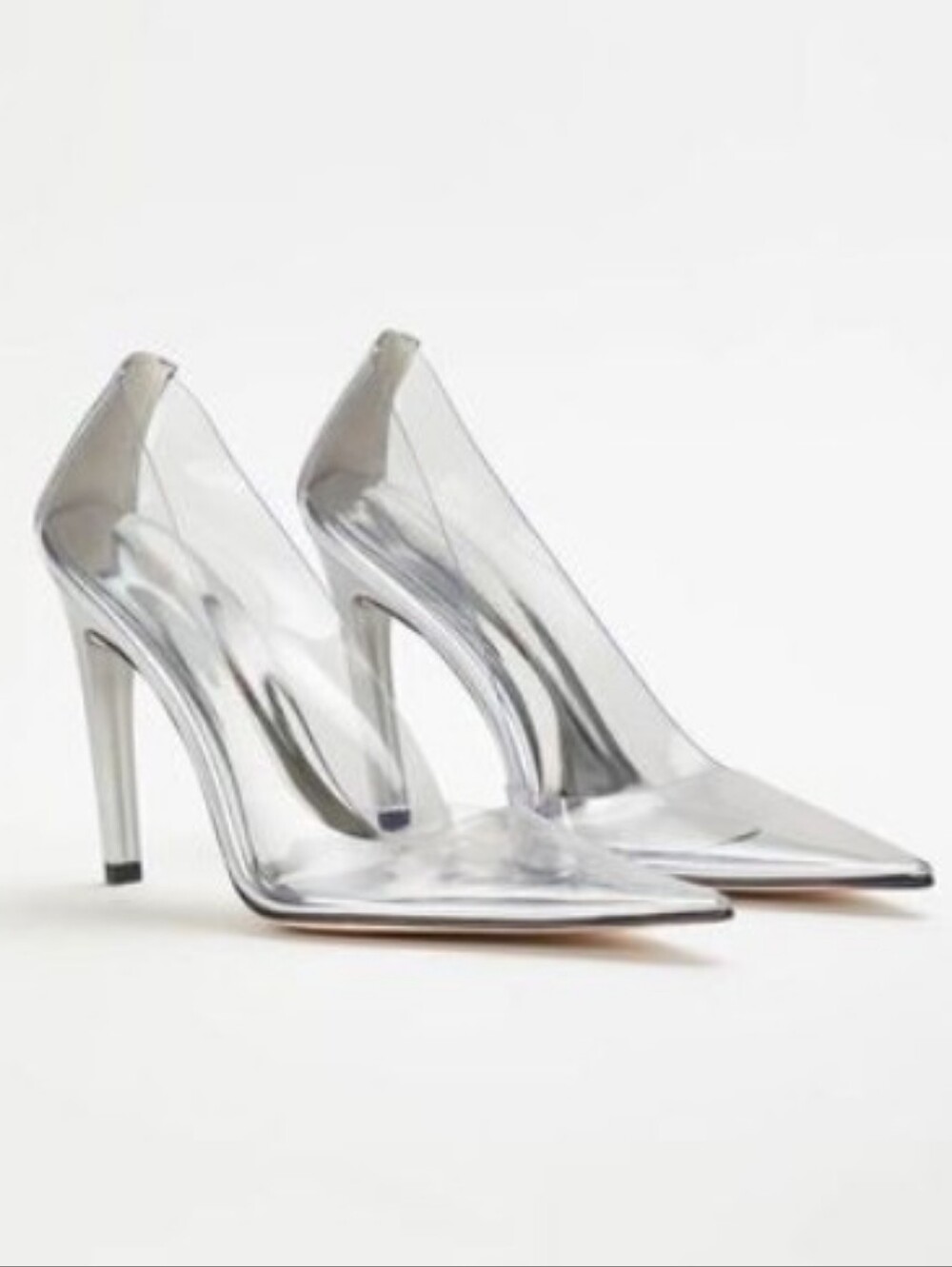 Good American Silver Lucite Heels Size 9.5 NEW NO BOX